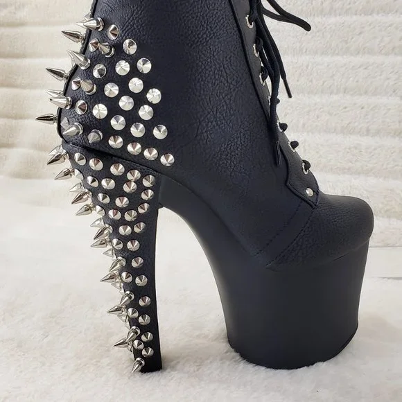 Spikes & Studs High Heel Platform Punk Rock Ankle Boots Fearless - Picture 4 of 11